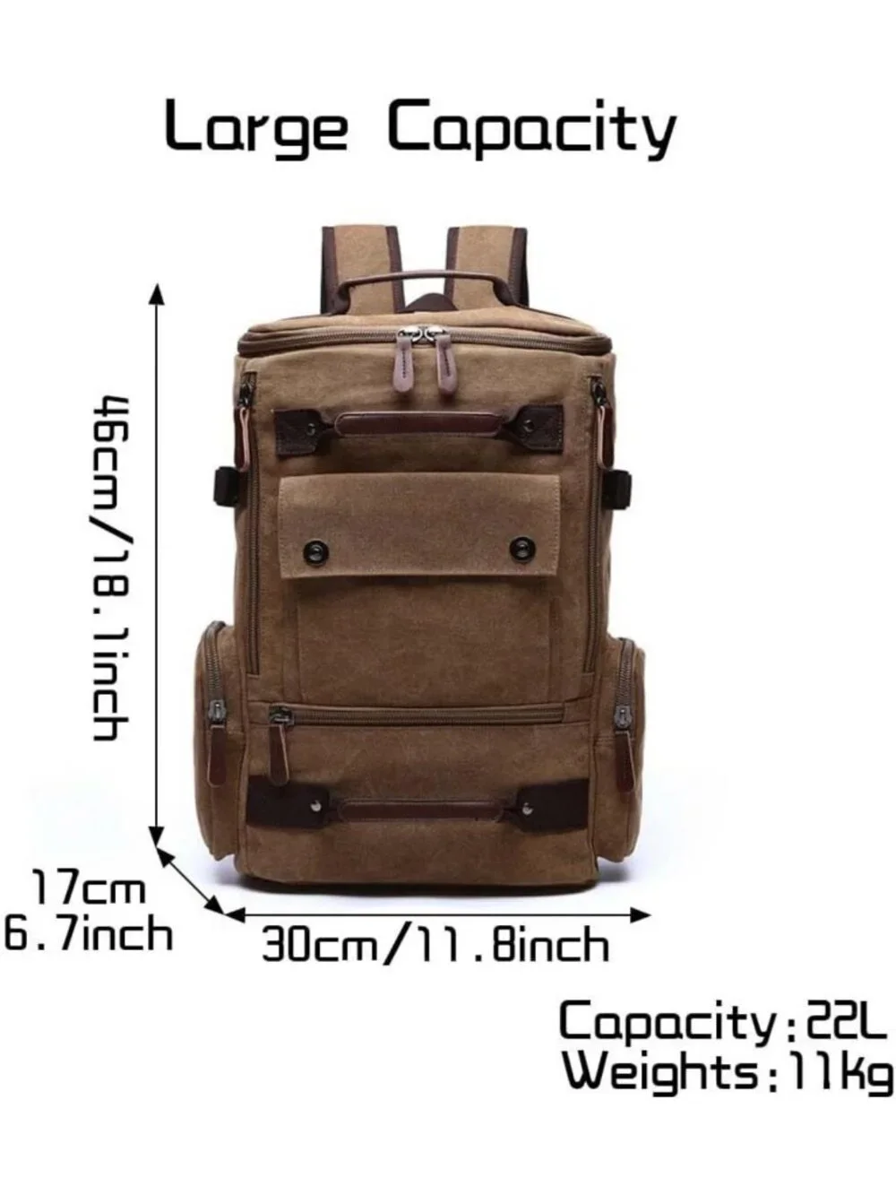 Vintage Canvas Rucksack for Travel & Hiking | 15.6